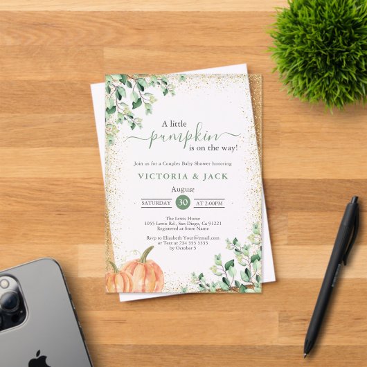 Little Pumpkin Greenery Gold Fall Baby Dusche Acryleinladungen (Insitu (Einladungskarte))