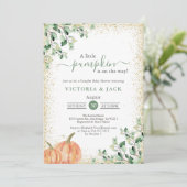 Little Pumpkin Greenery Gold Fall Baby Dusche Einladung (Stehend Vorderseite)