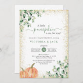 Little Pumpkin Greenery Gold Fall Baby Dusche Einladung (Vorne/Hinten)