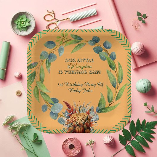 Little Pumpkin Greenery Wreath Fall Pumpkin Peach Pappteller