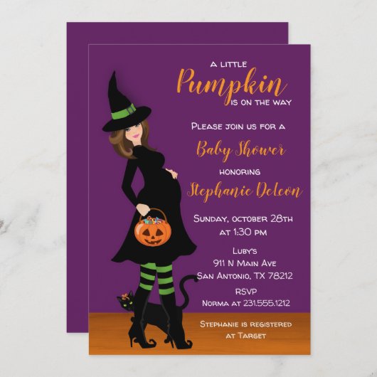 Little Pumpkin Halloween Kinderdusche Einladung (Vorne/Hinten)