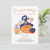 Little Pumpkin Halloween-Party Food 1. Geburtstag Einladung (Stehend Vorderseite)