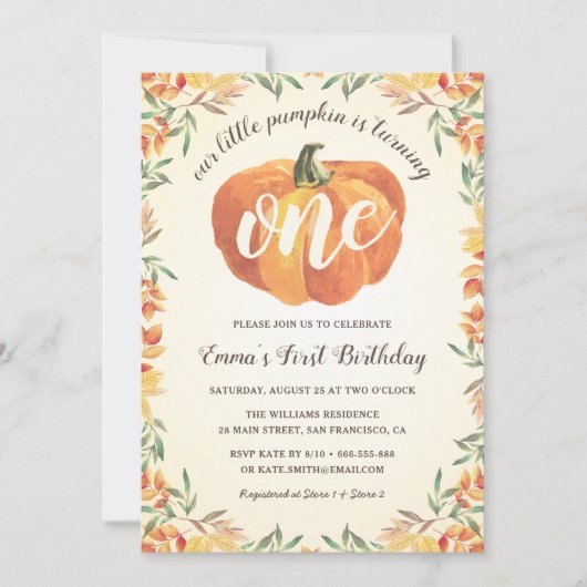 Little Pumpkin Herbst erste Geburtstagsparty Einladung (Vorderseite)