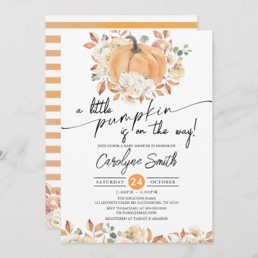Little Pumpkin Herbst Floral Fall Baby Dusche Einladung (Vorne/Hinten)