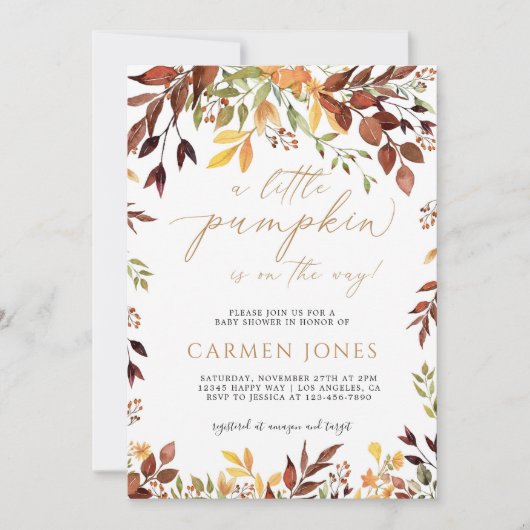 Little Pumpkin Herbst Kinderdusche Einladung (Vorderseite)