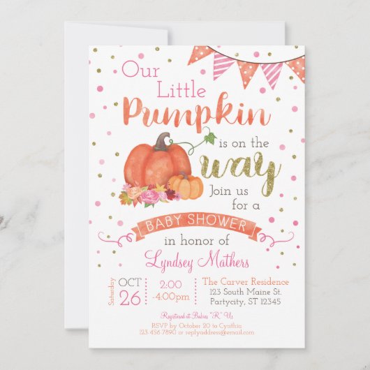 Little Pumpkin Herbst Kinderdusche Einladung (Vorderseite)