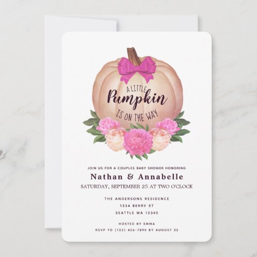 Little Pumpkin Herbst Kinderdusche Einladung (Vorderseite)