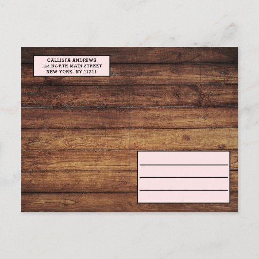 Little Pumpkin Herbstlaubs Pink Wood Baby Dusche Einladungspostkarte (Rückseite)