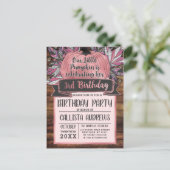 Little Pumpkin Herbstlaubs Pink Wood Geburtstag Einladungspostkarte (Stehend Vorderseite)