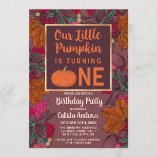 Little Pumpkin Herbstlaubs und Berries Geburtstag Einladung
