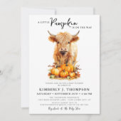 Little Pumpkin Highland Kuh Herbst Babydusche Einladung (Vorderseite)