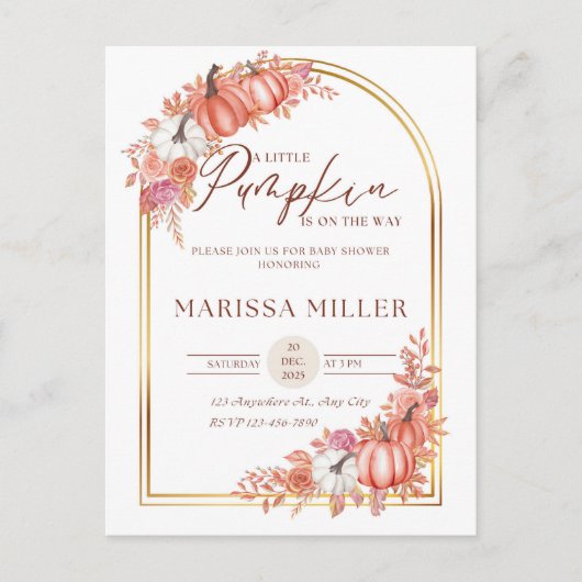 Little Pumpkin Is On the Way Invitation Postkarte (Vorderseite)