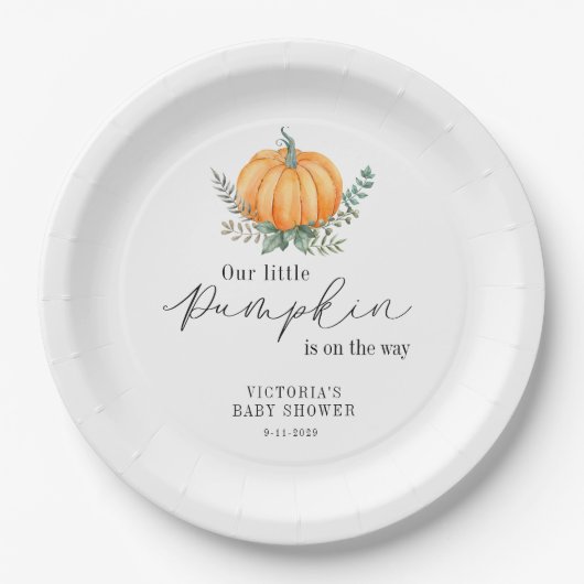 Little Pumpkin ist auf dem Weg Baby Shower Pappteller (Vorderseite)