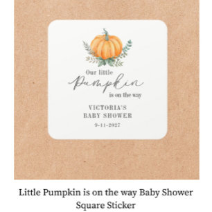 Little Pumpkin ist auf dem Weg Baby Shower Quadratischer Aufkleber