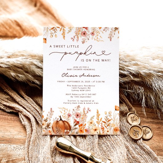 Little Pumpkin ist auf dem Weg Floral Baby Dusche Einladung