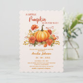 Little Pumpkin ist auf dem Weg Herbst Baby Shower Einladung (Stehend Vorderseite)