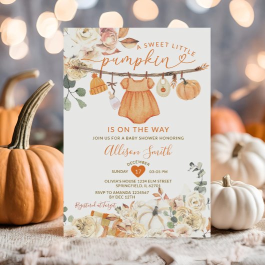 Little Pumpkin Kleidung Autumn Gingham Baby Shower Einladung