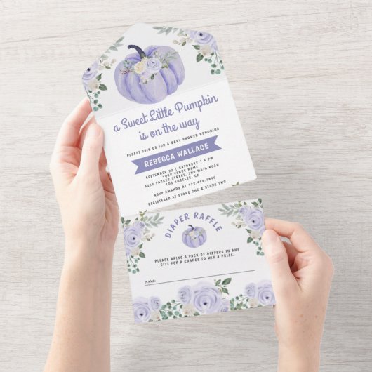 Little Pumpkin Lavender Rose Kinderdusche All In One Einladung (Abreißen)