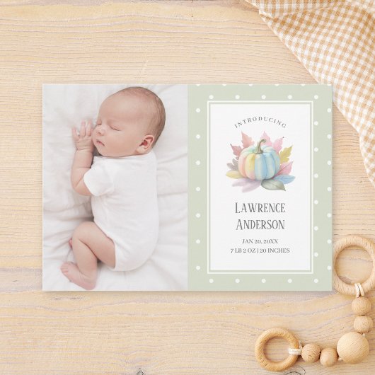 Little Pumpkin Light Sage Green 2 Foto Birth Ankündigung