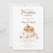 Little Pumpkin Linen & White Pumpkin Baby Dusche Einladung (Vorderseite)