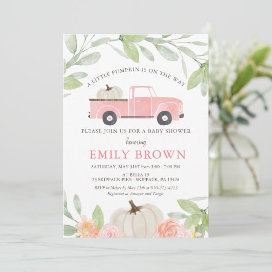 Little PUMPKIN MÄDCHEN BABY SHOWER EINLADEN Einladung (Stehend Vorderseite)