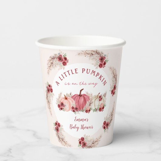 Little Pumpkin Marsala Cream Fall Boho Babydusche Pappbecher (Rückseite)