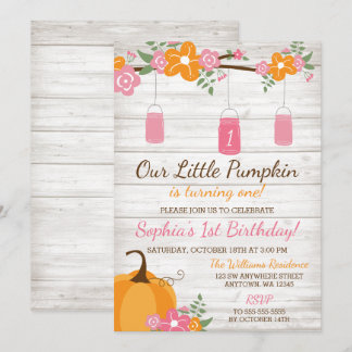 Little Pumpkin Mason Jars Fall Girl Erster Geburts Einladung