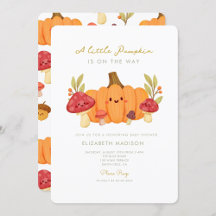 Little Pumpkin Mushroom Baby Shower Invitation