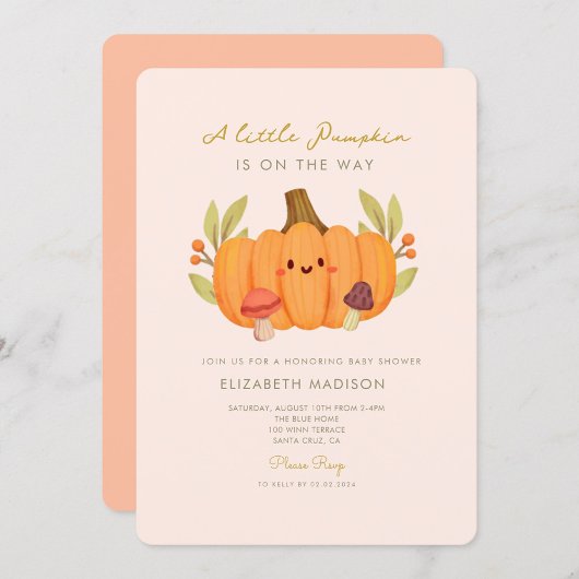 Little Pumpkin Mushroom Baby Shower Invitation Einladung