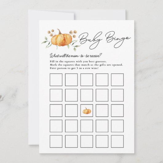 Little Pumpkin Neutral Baby Shower Bingo Card Einladung (Vorderseite)