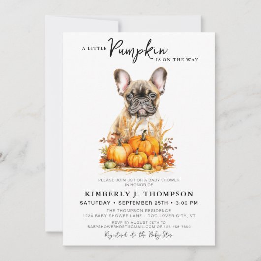 Little Pumpkin Niedlich Puppy Simple Fall Baby Dus Einladung (Vorderseite)