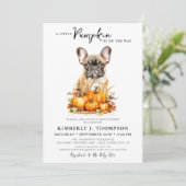 Little Pumpkin Niedlich Puppy Simple Fall Baby Dus Einladung (Stehend Vorderseite)