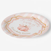 Little Pumpkin on the Way Orange Baby Shower Pappteller (Schrägansicht)