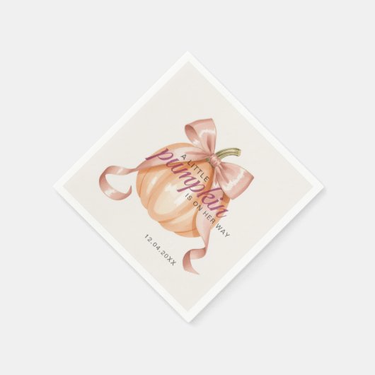 Little Pumpkin on the Way Pink Bow Baby Shower Serviette (Ecke)