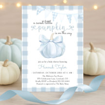 Little Pumpkin on Way Blue Bow Baby Shower