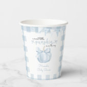 Little Pumpkin on Way Blue Bow Baby Shower Pappbecher (Rückseite)