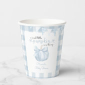 Little Pumpkin on Way Blue Bow Baby Shower Pappbecher (Vorderseite)
