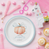 Little Pumpkin on Way Blue Bow Baby Shower Pappteller (Party)