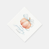 Little Pumpkin on Way Blue Bow Baby Shower Serviette (Ecke)