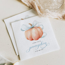 Little Pumpkin on Way Blue Bow Baby Shower Serviette