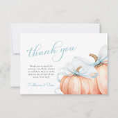 Little Pumpkin on Way Blue Bow Boy Baby Shower Dankeskarte (Vorderseite)