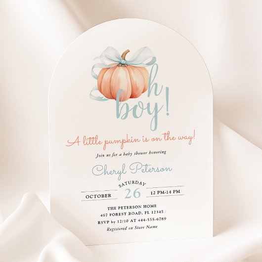 Little Pumpkin on Way Blue Bow Boy Baby Shower Einladung