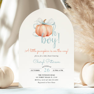 Little Pumpkin on Way Blue Bow Boy Baby Shower Einladung