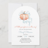 Little Pumpkin on Way Blue Bow Boy Baby Shower Einladung (Vorderseite)