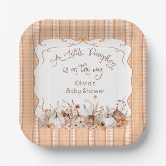 Little Pumpkin on Way Boho Floral Baby Shower Pappteller (Vorderseite)