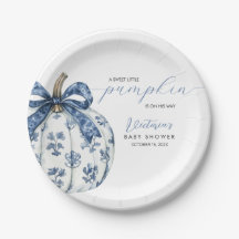 Little Pumpkin on Way Boy Baby Shower Blue Bow