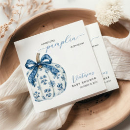 Little Pumpkin on Way Boy Baby Shower Blue Bow Serviette