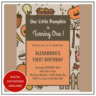 Little Pumpkin Orange Fall Halloween 1. Geburtstag Einladung