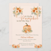 Little Pumpkin Orange Floral Fall Baby Shower  Einladung (Vorne/Hinten)
