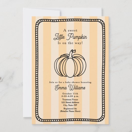 Little Pumpkin Orange Neutral Baby Dusche Einladung (Vorderseite)